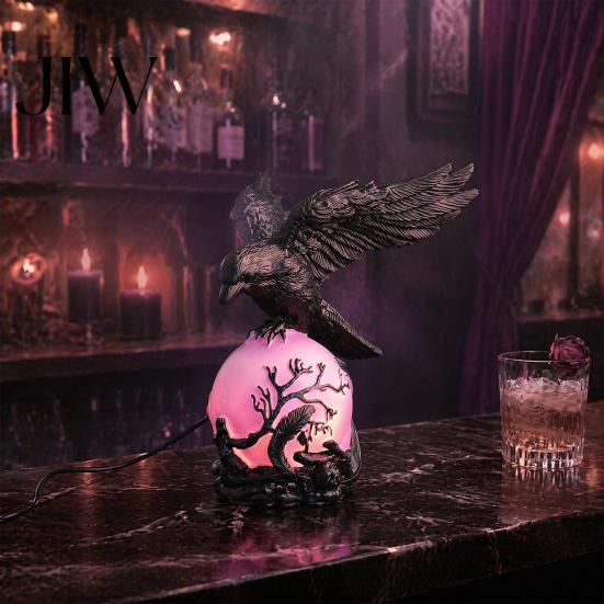 USB Powered Mood Lamp Gothic Crow Lamp, with Purple Light Ball, Resin Halloween Night Light, Dark Aesthetic Decor Style Statue for Bedroom Living