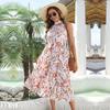 Vintage Print Halter Sleeveless Long Dress Women Spring Summer Holiday Lace Up Strap S-XL