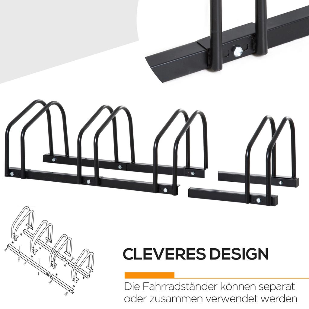 Bike Rack for 4 Bicycles, Weatherproof, Wall or Floor Mount, Steel, 110 x 33 x 27 cm