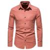 Мужская мода, повседневная приталенная рубашка с длинным рукавом, однотонная рубашка, топ, блузка