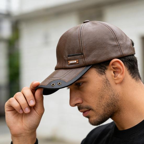 Осенне-зимняя бейсболка из искусственной кожи, дышащая, с металлическими люверсами, дизайн color-blocking, универсальный повседневный стиль, бейсболка