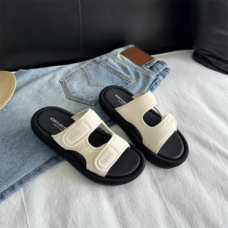 Шлепанцы на толстой подошве для летней женской носки, новые крутые шлепанцы на липучках с юбками, пляжные шлепанцы