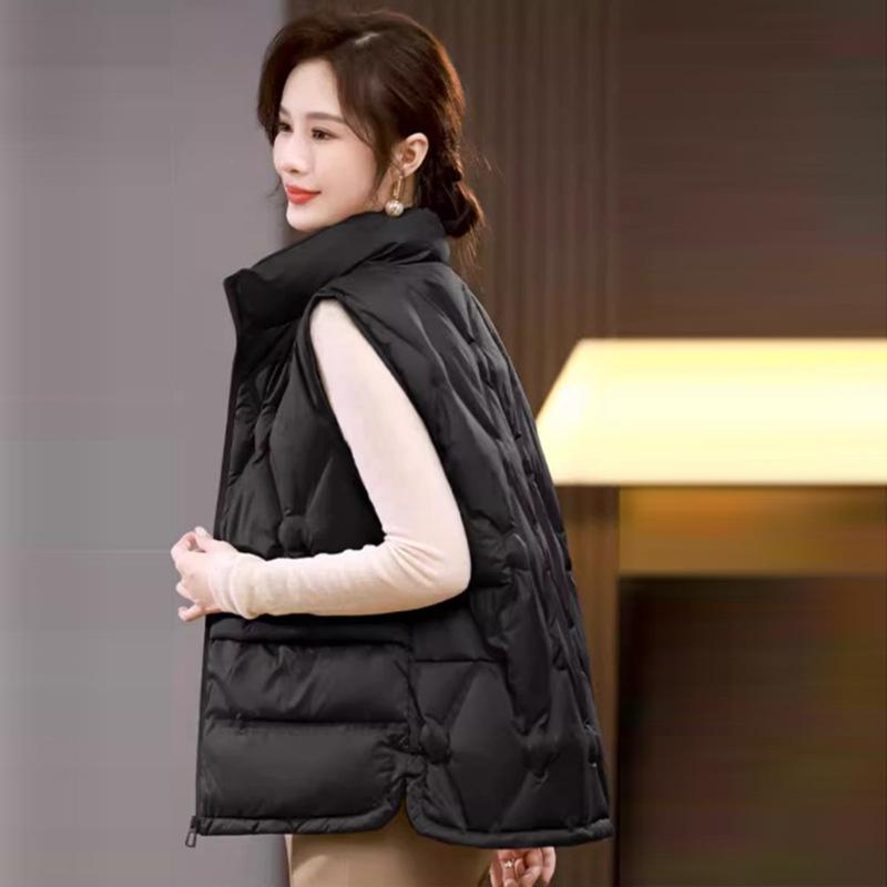 Down vest women's outer wear 2024 winter new fashion stand-up collar pressure glue to keep warm and thin mother trend back