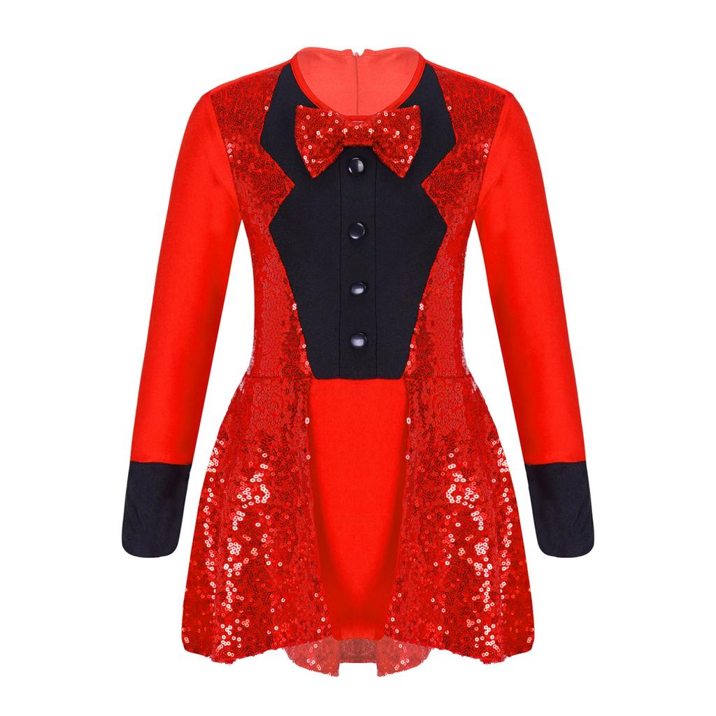 Kids Girls Halloween Cosplay Circus Ringmaster Dress Up Costume Sequins Jazz Dance Wear Leotard Dress