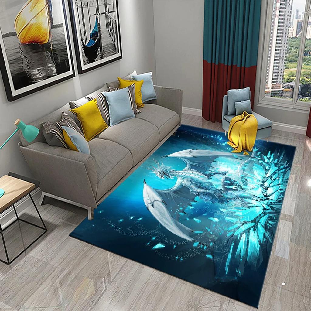 3D Красочный ковер с узором дракона Кухня Ванная комната Гостиная Детская спальня Прихожая Нескользящий Впитывающий Модный ковер для домашнего декора