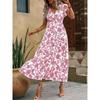 Женское богемное платье с цветочным принтом и V-образным вырезом Yahua - Элегантное летнее приталенное платье в стиле для поездок на работу 2026