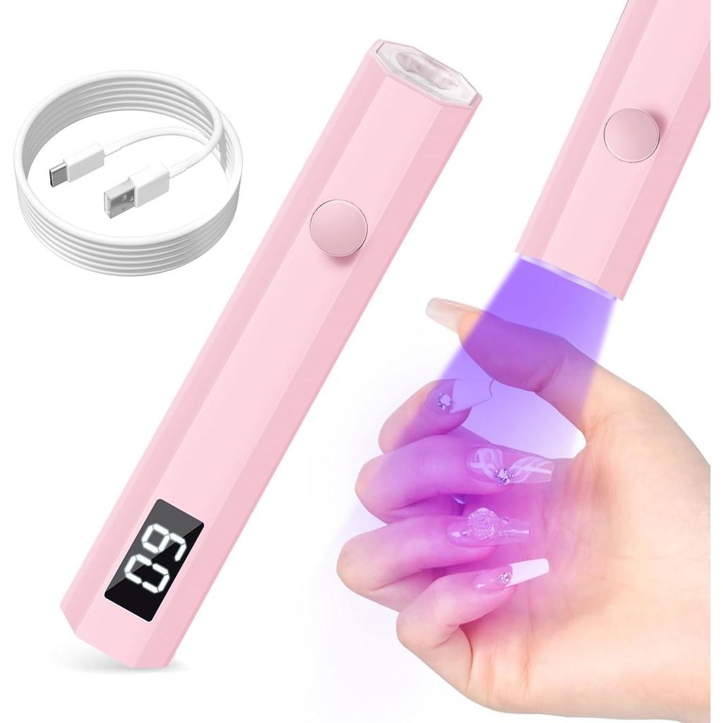 mlogiroa UV Nail Light Handheld UV Light for Nails 3W Portable Led Lamp with 2 Timer Settings 20/60s for Gel Polish Home DIY Salon Women(Pink)