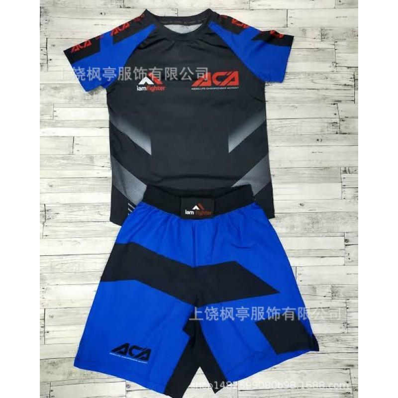 Mens Wrestling Sport Short Sleeve T-Shirt Shorts Set Training Youth Athletic Wear