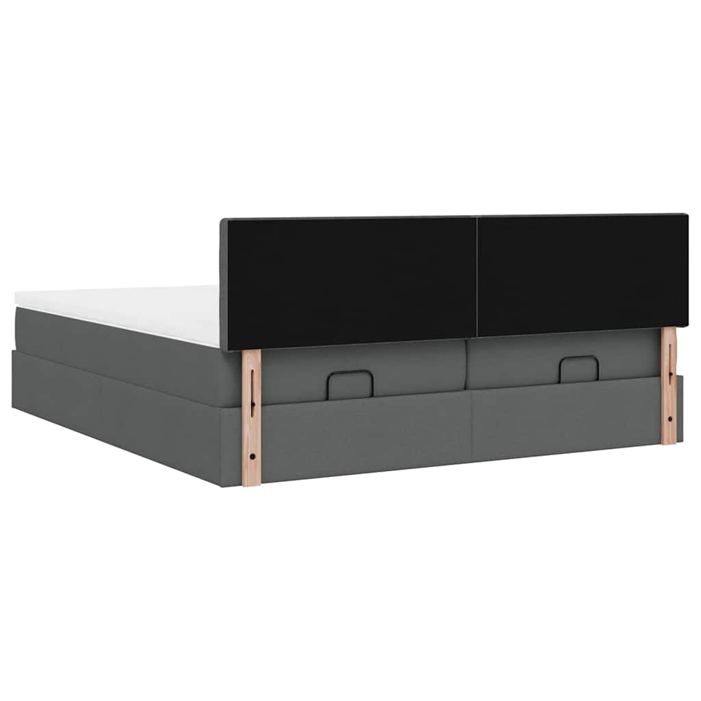 Ottoman Bed with Mattresses & LEDs Dark Grey 200x200 cm Fabric