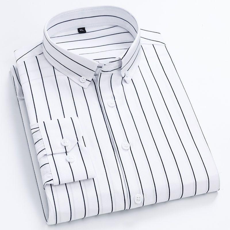 Мужские рубашки в полоску с длинным рукавом в клетку Smart Casual Business Не гладить Корейский приталенный крой Официальная сине-белая