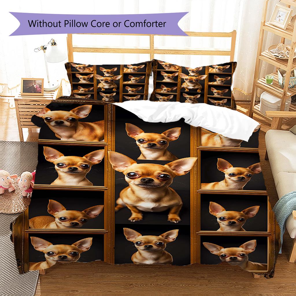 Yorkshire Chihuahua Pattern Bedding Quilt Set Quilt Cover Pillowcase Home Decoration Gift (1 * duvet cover + 2 * pillowcase, without core)