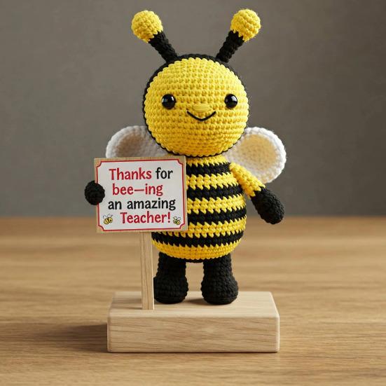 Вязаная пчела учителю подарок признательность ручной работы украшение благодарности пчела со знаком вязание крючком пчела