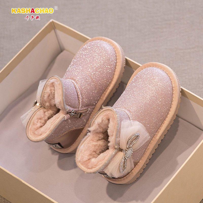 Обувь для девочек зимние сапоги 2025 зима новые теплые на толстом меху детские большие хлопковые ботинки детские сапоги зимние водонепроницаемые