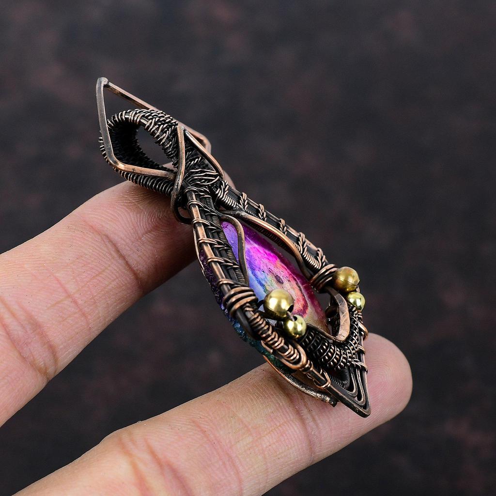 Rainbow Solar Quartz Druzy Pendant Copper Wire Wrapped Pendant Handmade Ethnic Pendant Copper Jewelry Gemstone Pendant Special Occasion Gift