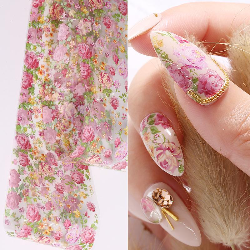 1Pcs 100cm Flower Rose Nail Transfer Foils Sticker Paper Floral Nail Wraps Tulip Nail Art Stickers Decals Nail Art Decorations