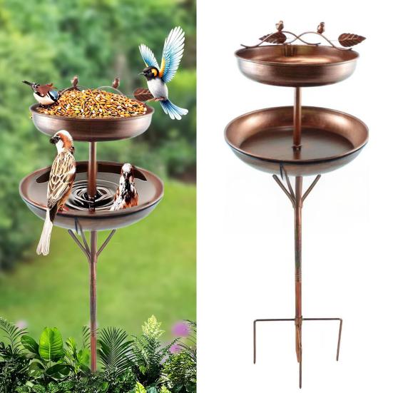 Металлическая ретро кормушка для птиц 2-в-1, садовая поилка и кормушка для птиц с пятизубым основанием, большая и маленькая чаша для декора сада, двора