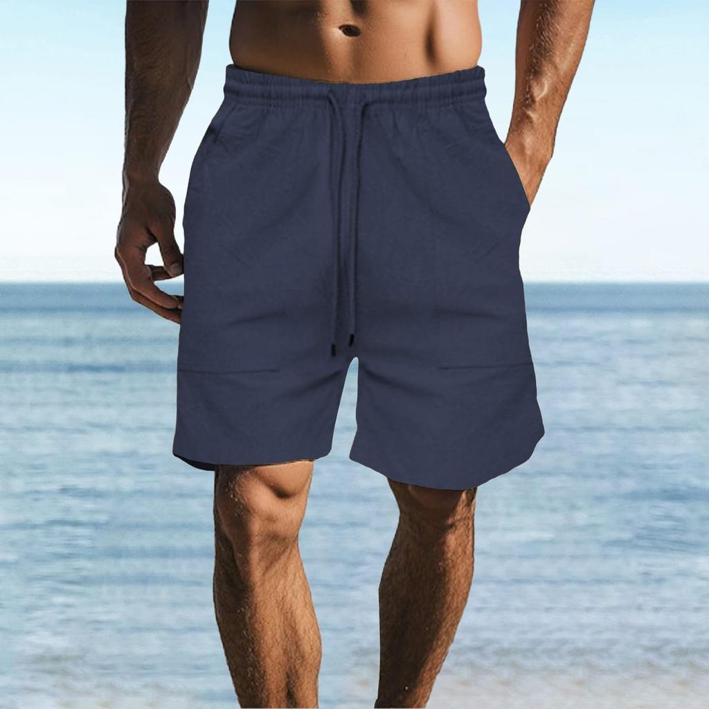 Мужские однотонные спортивные штаны со шнуровкой, мужские пляжные штаны из хлопка и конопли, повседневные быстросохнущие шорты