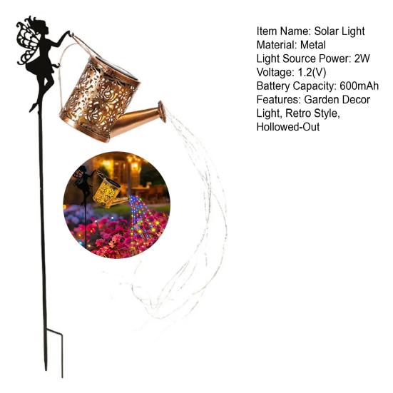 Солнечный фонарь-лейка Металлическая лейка Гирлянда Ретро Полый Светодиодный Солнечный Фонарь для Украшения Сада, Патио, Двора, Садовой Дорожки