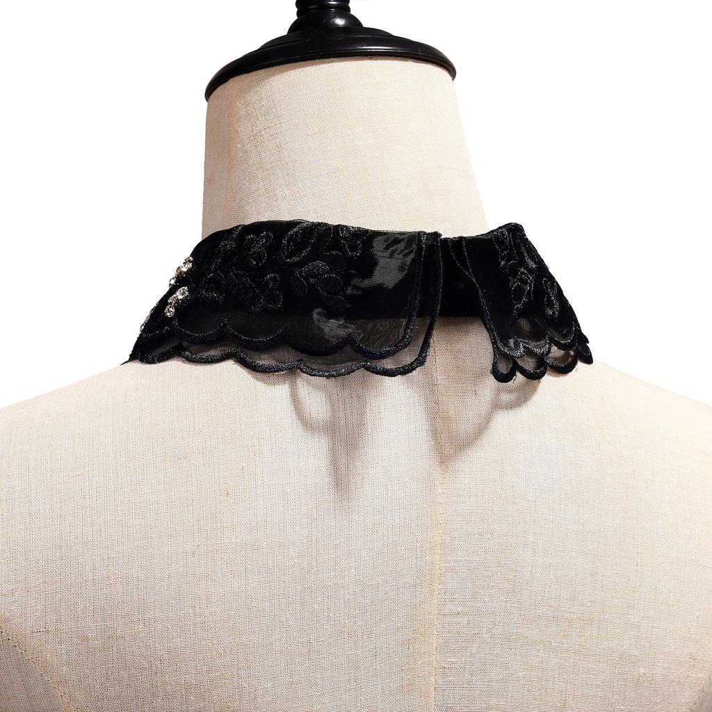 Lace Detachable Collar for Women Embroidery Floral Beaded Lapel Ruffled Stand False Collar Decorative Dress Accessories