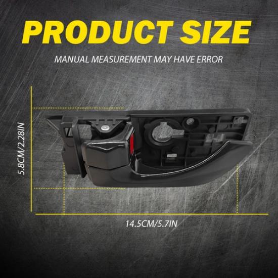 Interior Door Handle For 2008-2010 Hyundai Sonata Set of 2 Rear Black