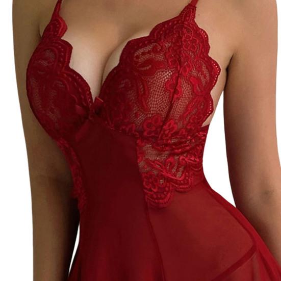 Женская ночная рубашка с v-образным вырезом, кружевная сетка, сплошной цвет выше колена, мягкие прозрачные регулируемые бретели, женская ночная рубашка с открытой спиной для медового месяца