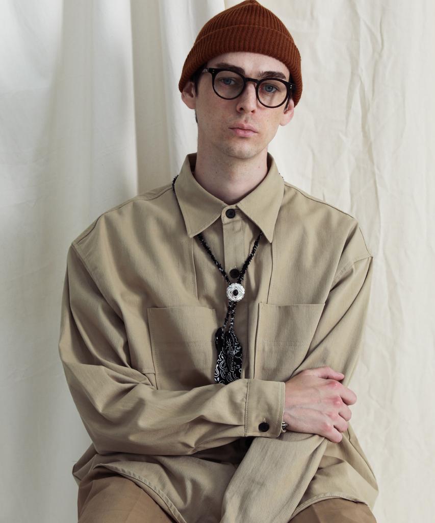 STAGE NAME Cotton Double Shoulder Work Oversized Shirt_Beige