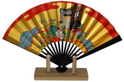 Осака Чосейдо Декоративный 5 Солнц Сделано в Киото Зарубежный Оригинальный Набор со Стойкой для Бумажного Веера, (15см), Япония, Веер, Сувенир, Саше, Коробка, (Империал