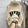 Plus Size Women Autumn Winter Warm Sweater Turtleneck Zipper Loose Casual Knitted Pullover