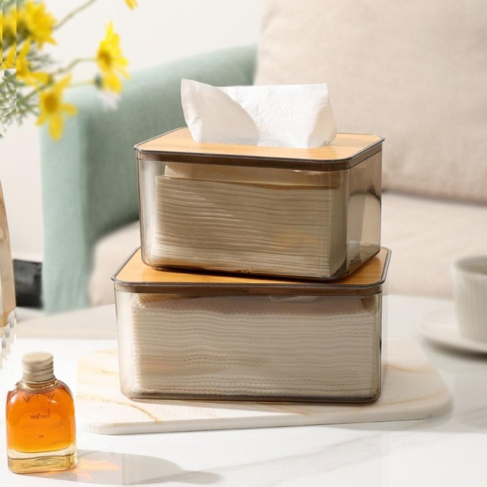 Plastic Clear Tissue Box Wooden Cover Transparent Paper Towel Box Multifunctional Durable Napkin Holder Household Use
