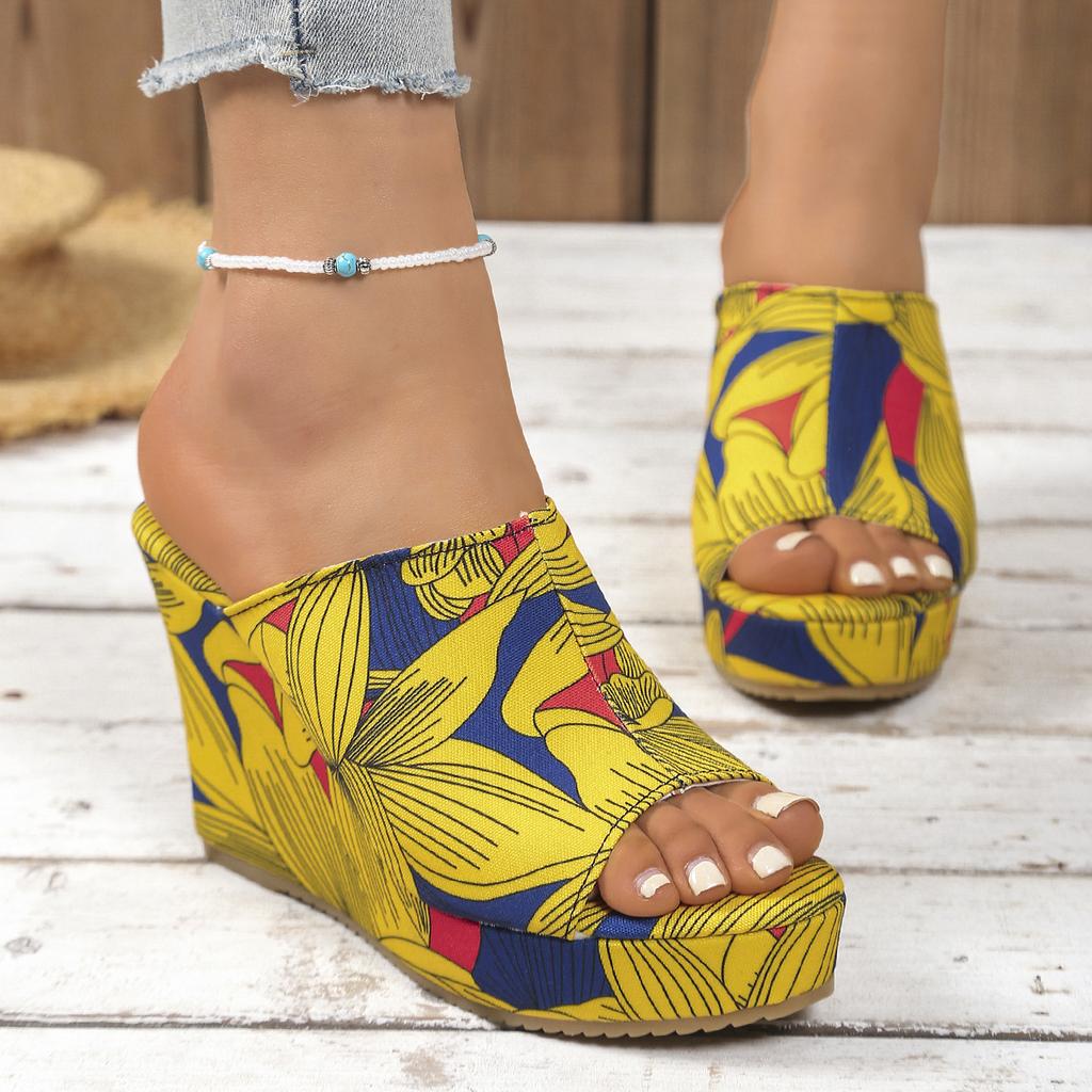 Fashion Colorful Graffiti Women Wedge Sandals Summer Peep Toe Platform Shoes Woman Fashion Thick Bottom Beach Sandals Zapatos De Mujer