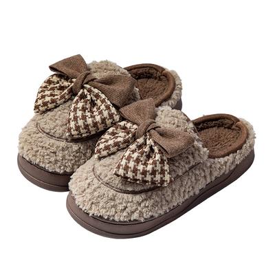 Нескользящие хлопковые тапочки, женские осенне-зимние с бантами, для дома, с мягкой подошвой, увеличивающие рост, можно носить на улице, теплые и бархатные хлопковые носки