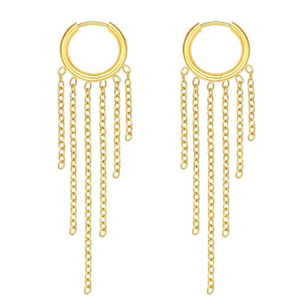 Женские серьги-кольца с кисточками из нержавеющей стали, серьги-подвески с цепочкой