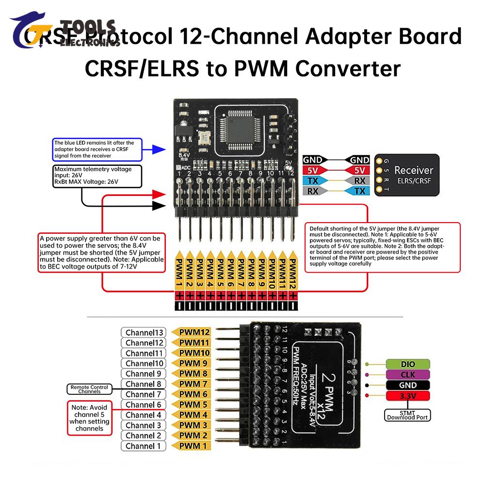 CRSF ELRS 12CH 12 Channel PWM Adapter Board Signal Conversion Module for FPV Drone Receiver DC 5-12V