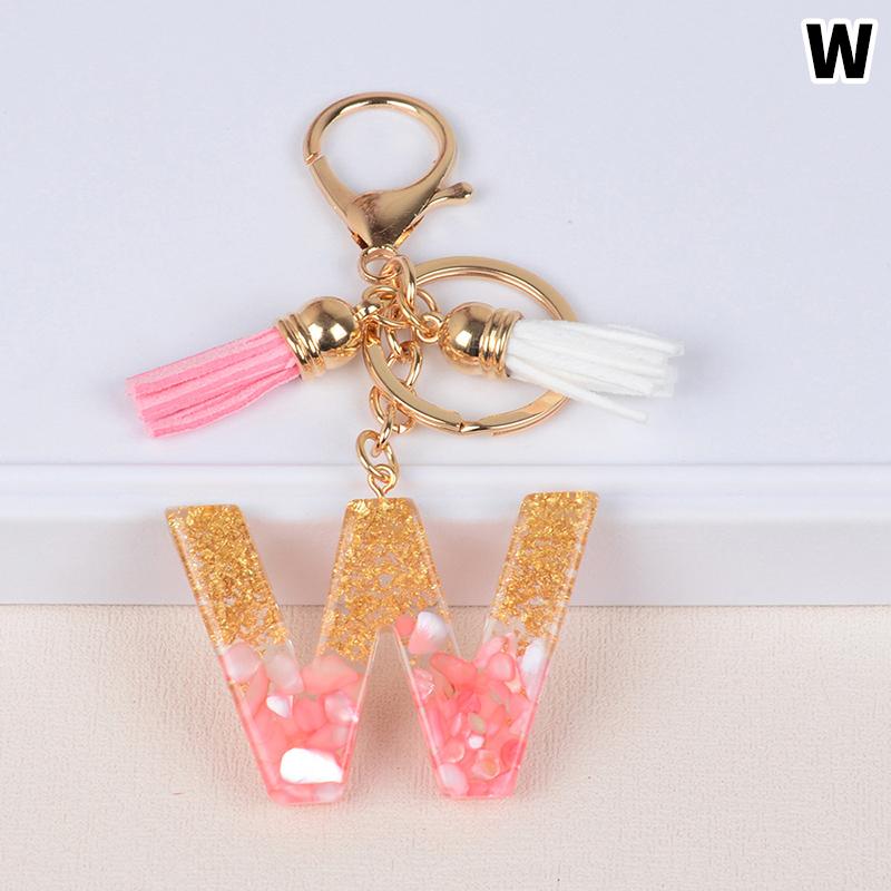 Материал из смолы с кисточкой, брелок с буквами алфавита, блестящий брелок, брелок с буквами, кулон на сумку, брелок с золотой фольгой и камнем