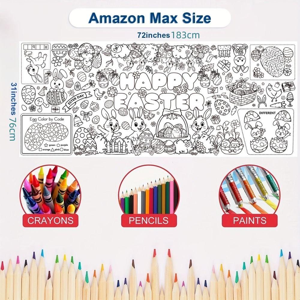 Сделай сам Easter Гигантский Раскрашивающий Постер Мультяшный Кролик Каракули Jumbo Раскрашивающий Баннер Подарок Искусство Ремесло Easter Скатерть