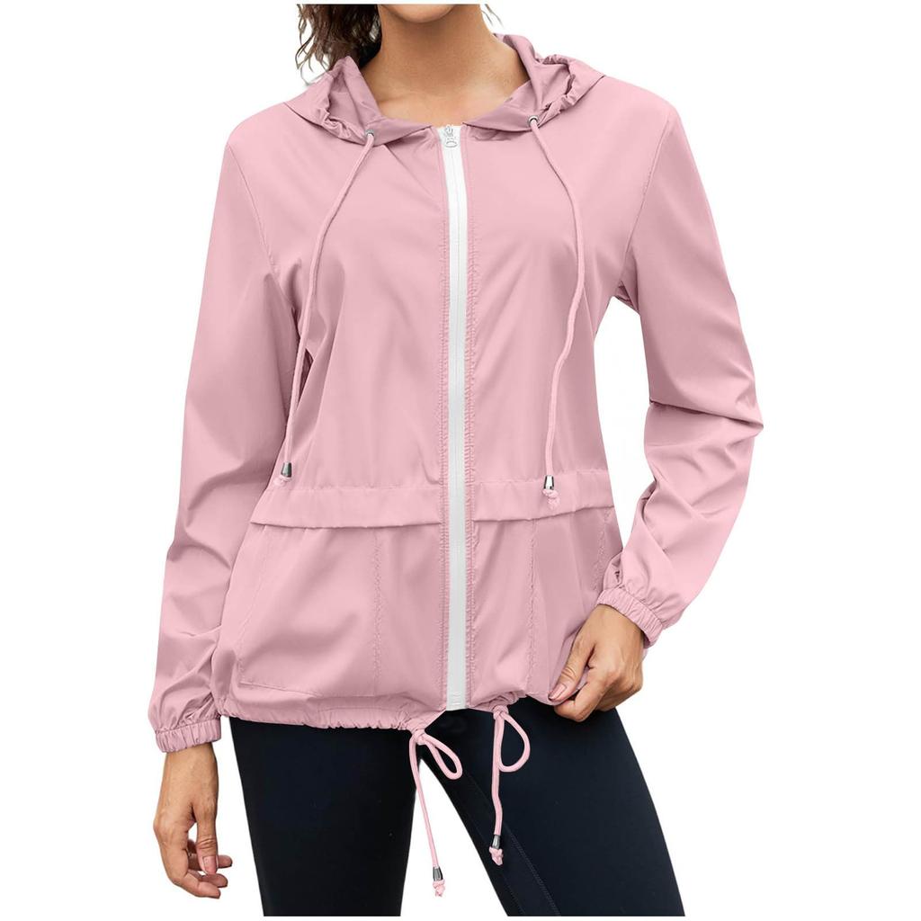 Women's Fashion Solid Color Zipper Hoodie Outdoor Hiking Rainproof Jacket