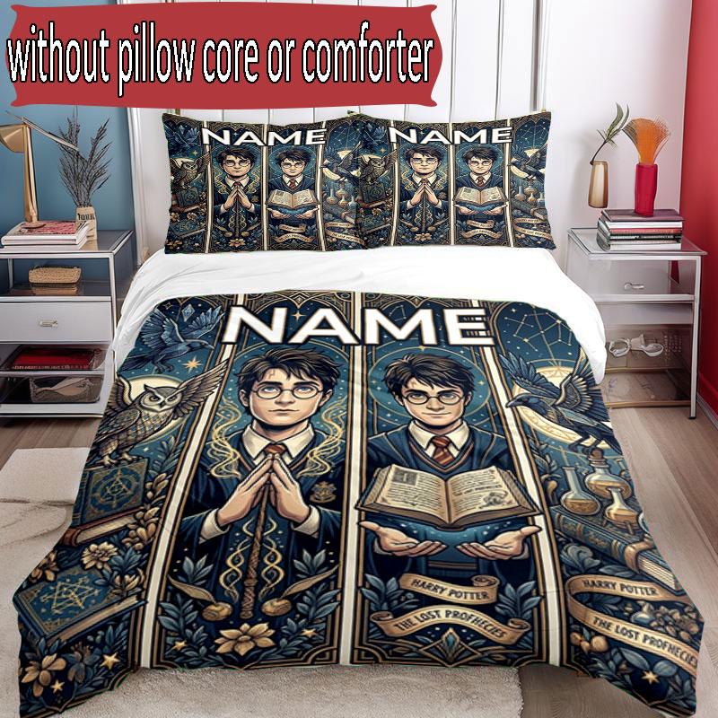 3pcs Duvet Cover Set (1*Duvet Cover + 2*Pillowcase, Without Core), Custom Name Harry Potter1 Pattern Bedding Set, Home Bedroom Decor Gift