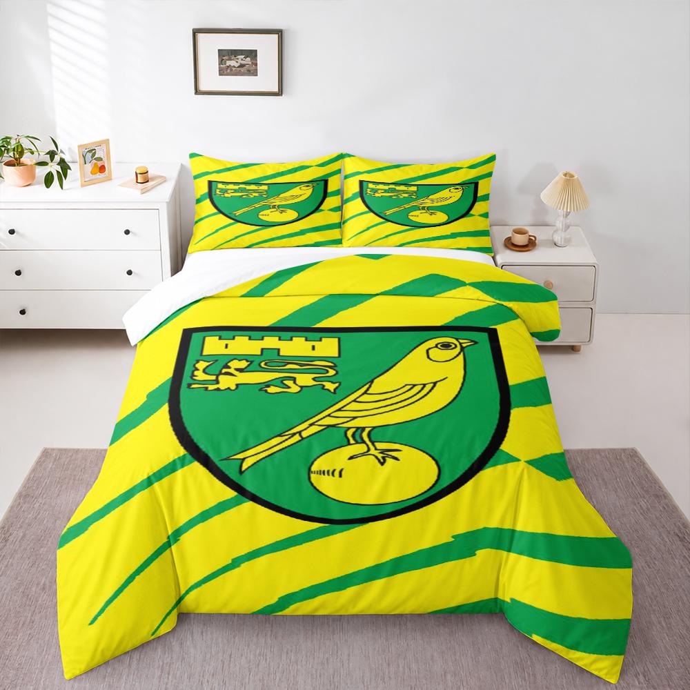 Norwich City Yellow Green Canary Crest Bedding set (1 duvet cover, 2 pillowcases, duvet not included), Soccer Club Badge Art