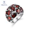 Кольцо унисекс с натуральным драгоценным камнем гранатом, стерлинговое серебро 925 пробы, креативные изысканные ювелирные изделия, подходят для хороших подарков на день рождения