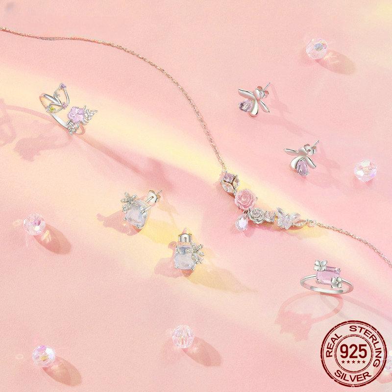 S925 Sterling Silver Romantic Flower Necklace Fantasy Butterfly Neck Chain for Women Valentine's Day Fine Jewelry Gift