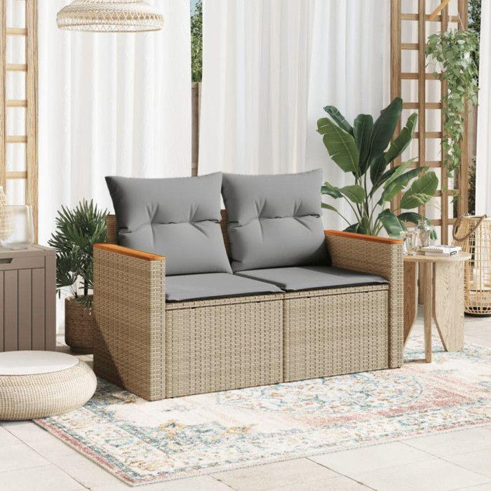 VidaXL Canapé de jardin avec coussins 2 places beige résine tressée 366097