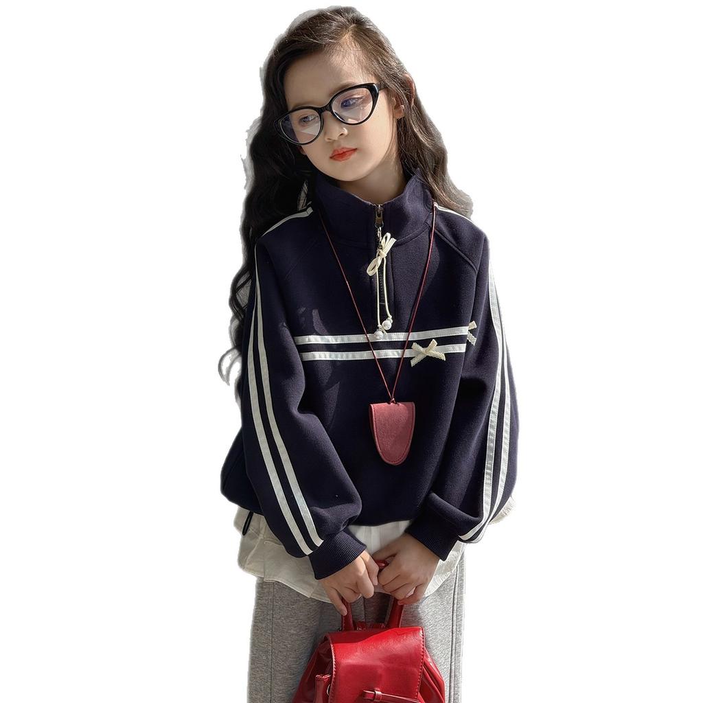 Girls Half Zip Stand Collar Sweatshirt Long Sleeve Thin Jacket For Big Kids Spring Autumn Student Outerwear