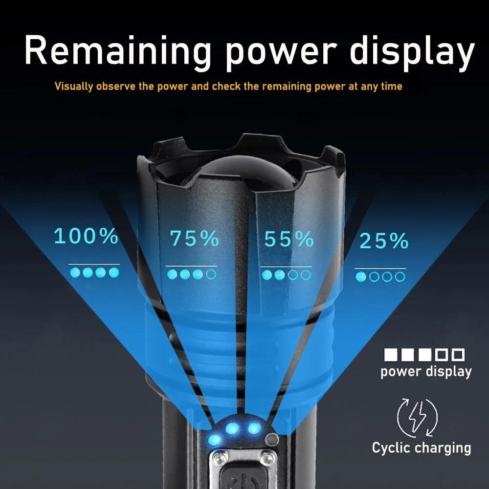 8800 метров светодиодный фонарик перезаряжаемый TYPE-C мощный тактический фонарик масштабируемый охотничий фонарь водостойкий ручной фонарь