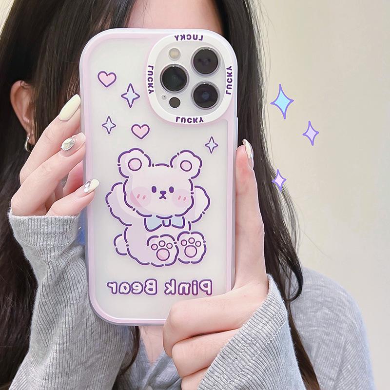 Zhitai Big Eyes Cartoon Bear Silicone Case for iPhone 13/14/15 Pro Max