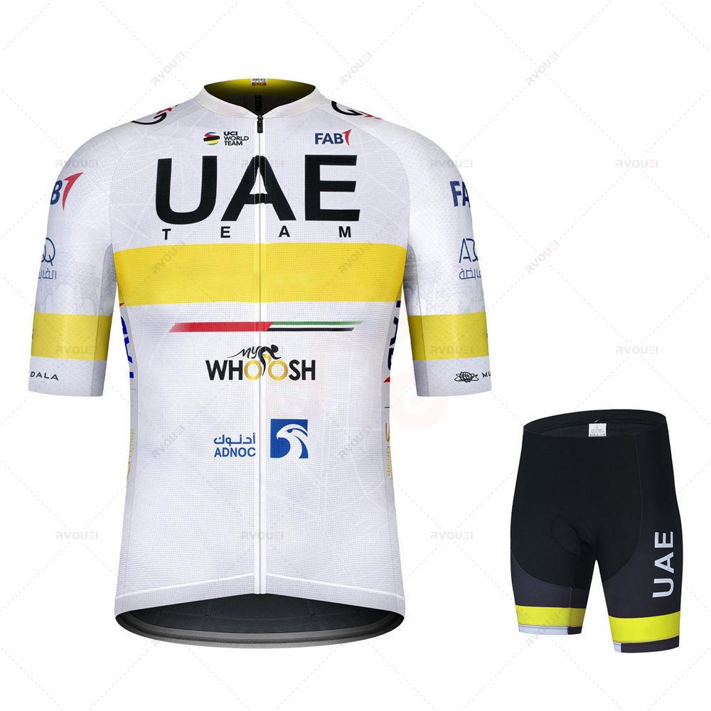 Uae Team Cycling Clothing Set for Men, Bike Clothing, Breathable Anti-UV Bicycle Wear, Short Sleeve Cycling Jersey and Bib Sets