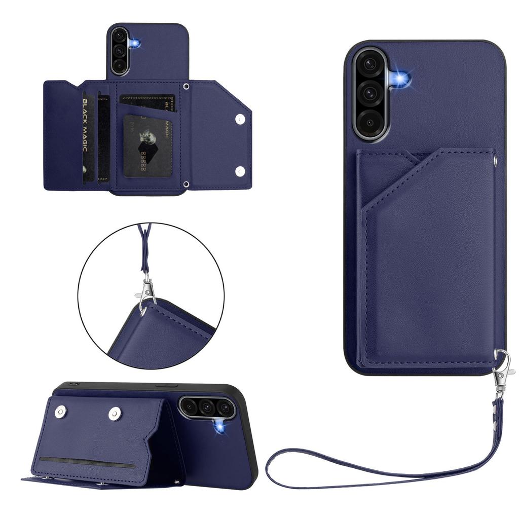 For Samsung Galaxy A36 5G Case Card Holder Kickstand Skin-Touch Phone Cover with Wrist Strap