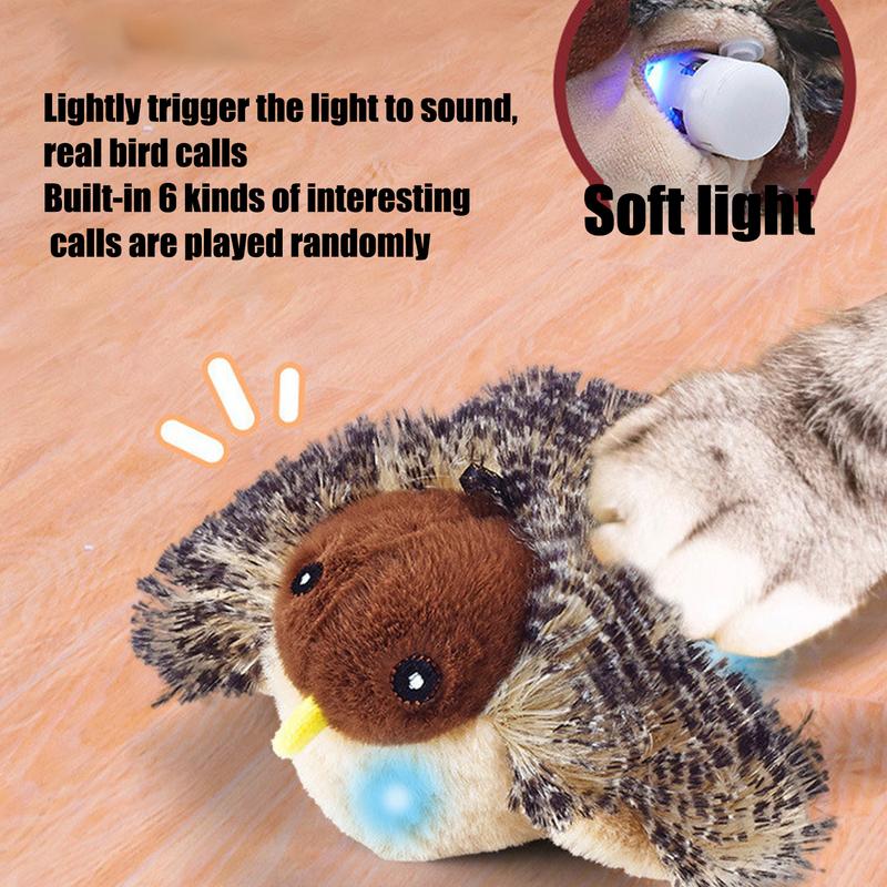 Flapping Bird Cat Toy Touch-Activated Lifelikes Sparrow Snowy Owl Chirping Cat Toy For Indoor Interactive Relieve Boredom