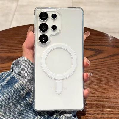 Прозрачный чехол для телефона с магнитной зарядкой Magsafe для Samsung Galaxy S25 S24 S23 Ultra S22 Plus S21 FE, прозрачный акриловый тонкий чехол
