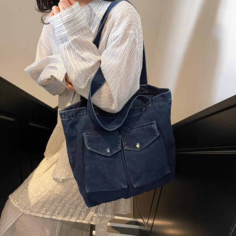 Большая вместительная сумка-тоут женская джинсовая сумка через плечо студенческая сумка для занятий