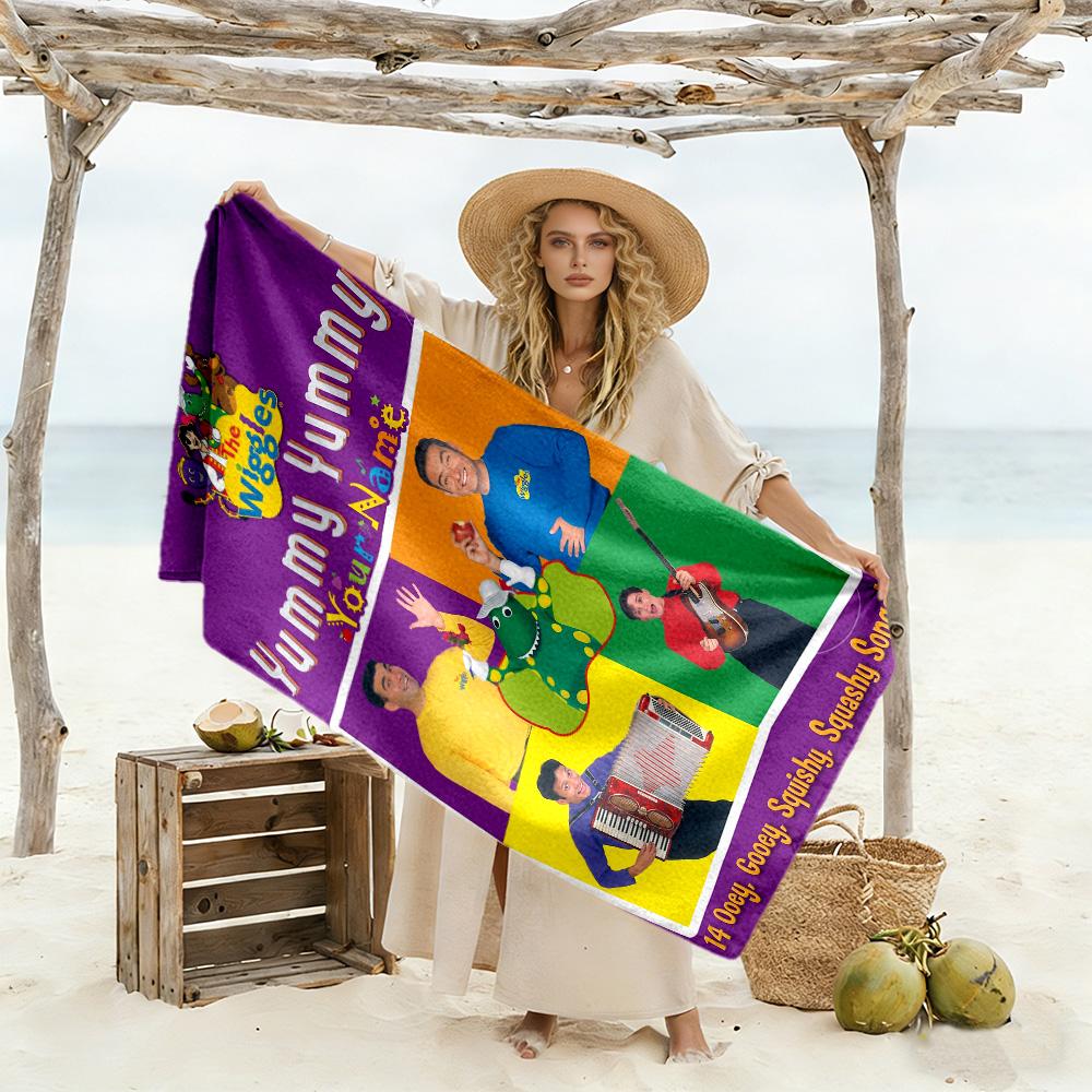 Wiggles Customize Text Beach Towel High Absorbency Quick-Dry Suitable for Swimming Gym Camping Yoga Vacation
